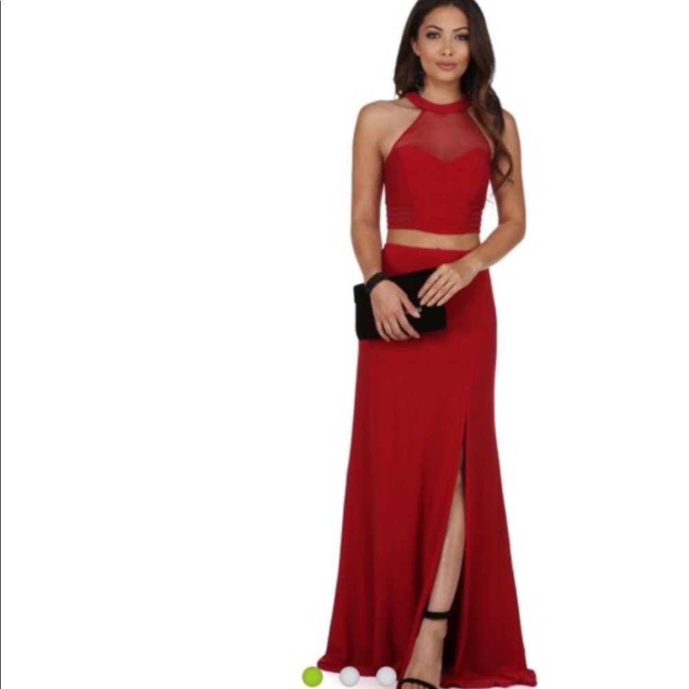 Red two piece prom dress